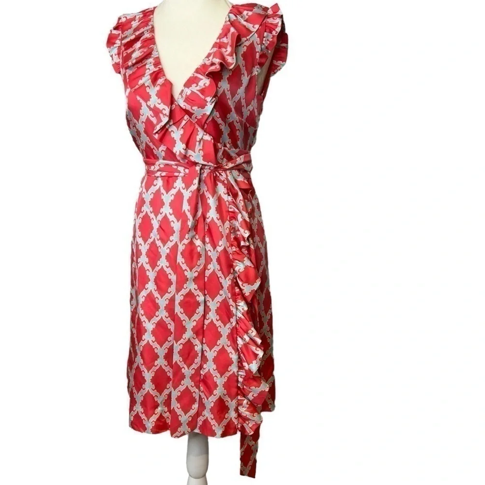 Kate Spade New York Aubrey Silk Ruffle Wrap Dress Pink Tie Waist